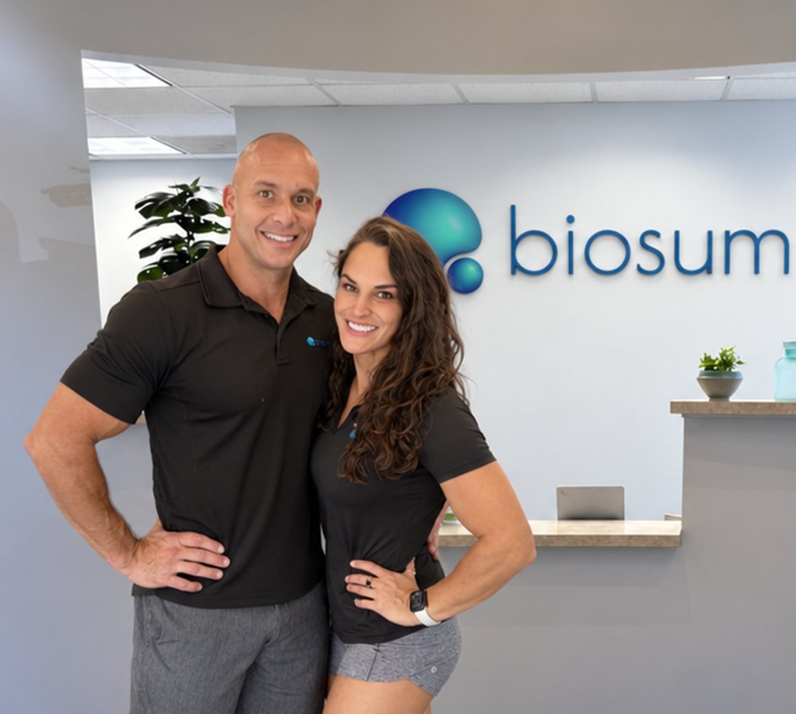 Jake and Lora, biosum's founders, in the biosum studio reception